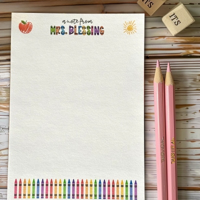 Personalized Name Crayon Design Notepad, Lined/Blank Teacher Notebook, To Do List Book, Teacher's Day/Back to School/Appreciation Gift for Teachers