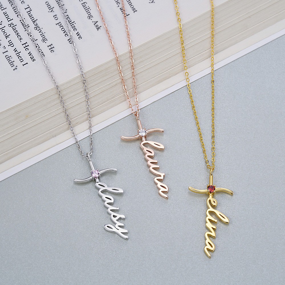 cross name necklace