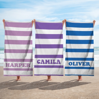 Personalized Name Striped Beach Towel, Quick Dry Microfiber Bath Towel, Vacation/Sunbathing/Beach/Spa/Pool Party Favor, Gift for Kids/Friends/Family