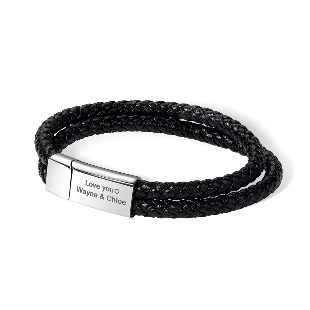 Personalisiertes graviertes Lederarmband aus geflochtenem Seil, Namensarmband für Herren, Geburtstags-/Valentinstags-/Vatertagsgeschenk für Ehemann/Ihn/Papa/Freund