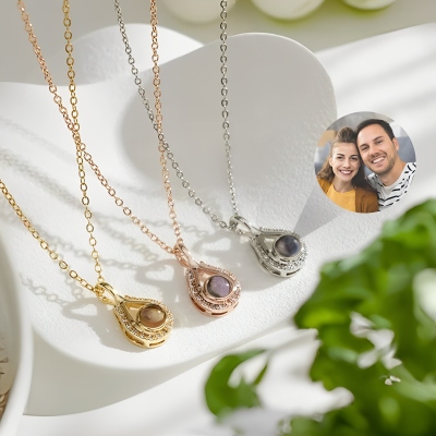Personalized Photo Projection Teardrop Pendant Necklace, Sterling Silver 925 Women's Jewelry, Birthday/Mother's Day/Anniversary Gift for Her/Mom/Wife