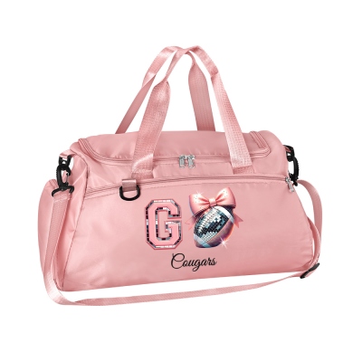 Reisetasche mit personalisiertem Namen und rosa Schleife, Discokugel-Motiv, wasserdichte Reisetasche mit großem Fassungsvermögen, Weihnachts-/Geburtstagsgeschenk für Team/Trainer/Sportliebhaber