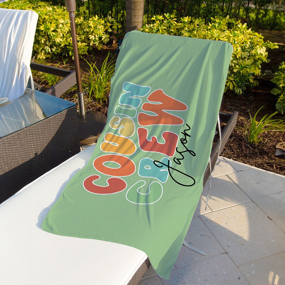 Personalized Name Cousin Crew Beach Towel, Perfect for Family Outings