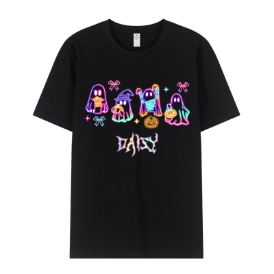 Personalisiertes Neon Geist T-Shirt mit Kürbis, 100% Baumwolle Gruseliges Halloween T-Shirt, Familienparty Gastgeschenk, Halloween Geschenk für Kinder/Teenager/Familie