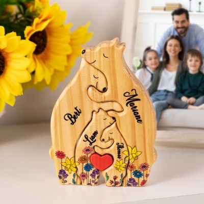 Personalized Wooden Bear Family Puzzle with Name, Love Animal Puzzle Ornament, Family Keepsake, Christmas/Mother's Day/Housewarming Gift for Family