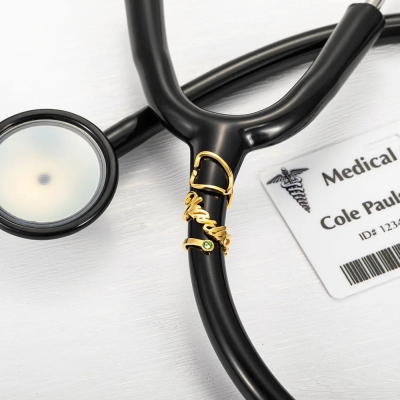 Personalized Stethoscope ID Tag with Birthstone & Name, Appreciation/Graduation Gift for Doctor/Nurse/Medical Students