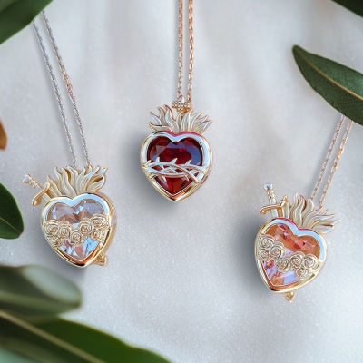 Sacred Heart of Jesus Necklace, Immaculate Heart of Mary Necklace, Zircon Heart Necklace, Women's Jewelry, Christmas/Mother's Day Gift for Her/Mom