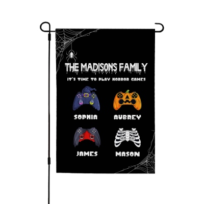 Personalisierte Namen Halloween Gaming Controller Gartenflagge, Gruselige Gamepad Trick or Treat Flagge, Gartendeko, Halloween Geschenk für Familie/Spieleliebhaber