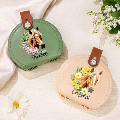 Personalized Name Birth Flower Horse Sewing Kit with Birthmark, Stitching Partition Storage Box, Birthday/Christmas Gift for Sewing Lover/Horse Lover