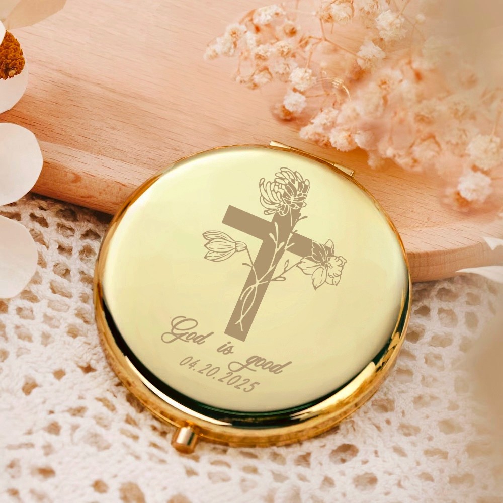 cross with birth flower bouquet mirror