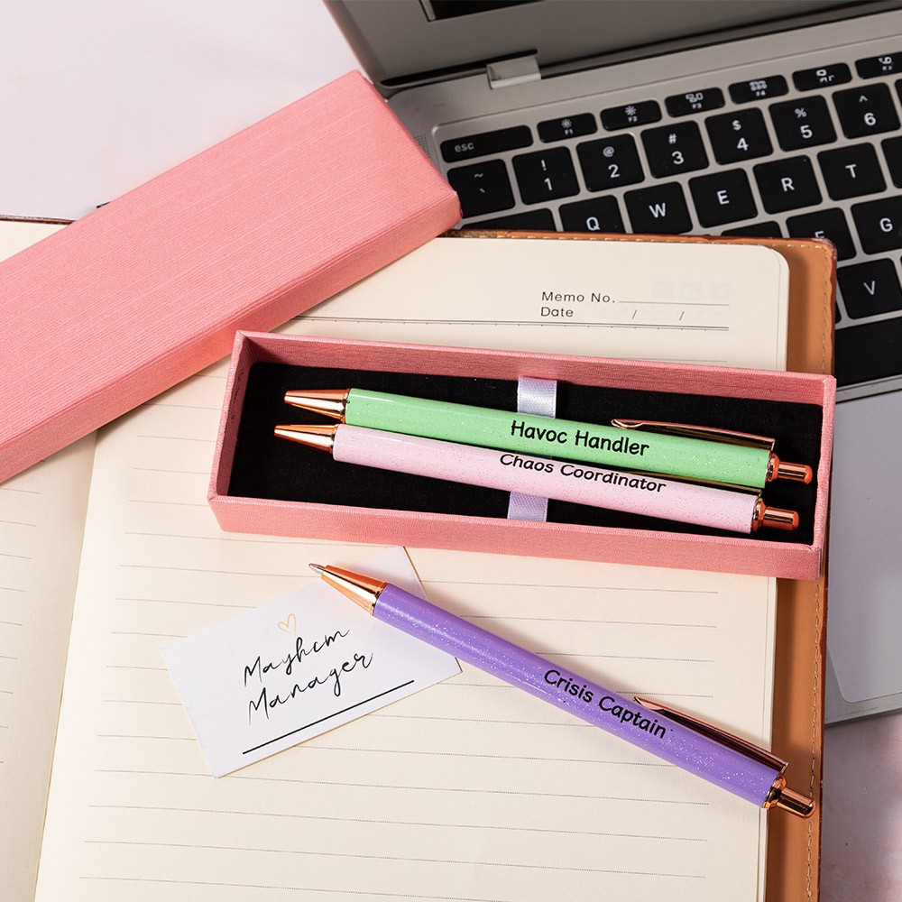 Customizable Inspirational Pen Gift Set,Engraved Positive Messages in 3 Elegant Colors