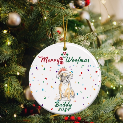 Personalized Hand Drawn Dog Pattern Christmas Tree Ornament with Name & Year, Ceramic/Acrylic Hanging Decor, Christmas Gift for Pet Owners/Dog Lovers