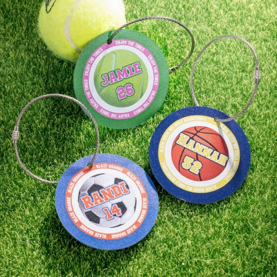 Custom Name & Number Ball Design Bag Tag, Sports Ball Game Aluminum Backpack Charm, Locker Decor, Gift for Sports Lovers/Players/Coaches/Teammates