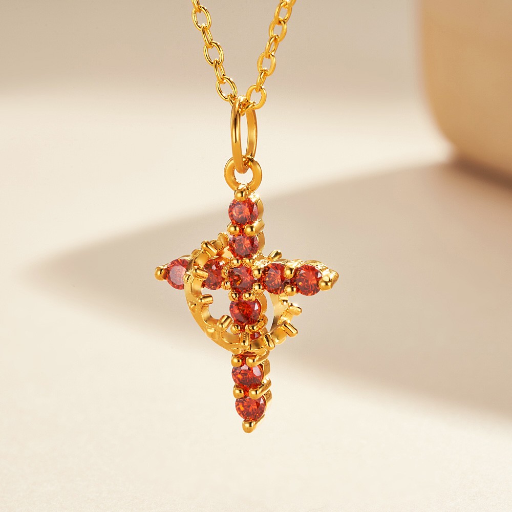 Cross crown necklace with birthstone