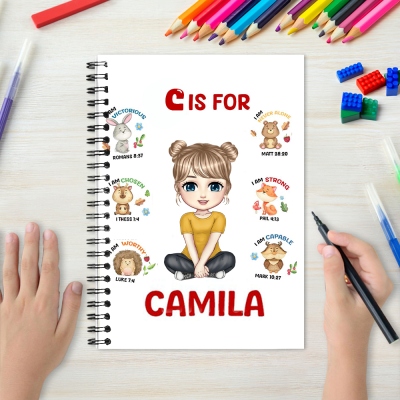 Personalized Cute Cartoon Character Notebook, Custom Initial & Name A5 Spiral Notebook, School Supplies, Birthday/Christmas Gift for Boy/Girl/Student