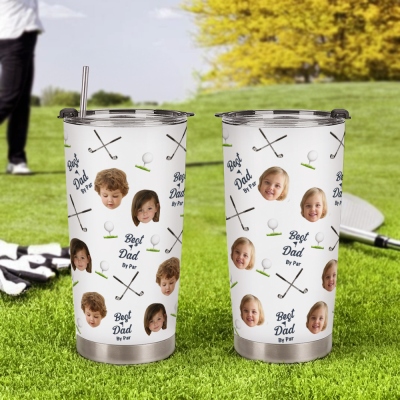 Personalized Golf Player Tumbler with Photos, Stainless Steel Insulated 20oz Travel Mug with Straw, Birthday/Christmas Gift for Golf Lovers/Players