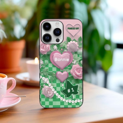 Custom Name & Number AKA Pink & Green Phone Case, Heart Floral Sorority TPU Phone Case for iPhone, Birthday/Anniversary/Christmas Gift for Women/Girls