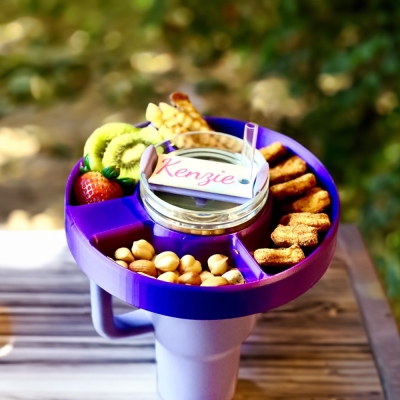 Personalized Snack Bowl for Stanley Style Tumbler 30oz/40oz with Handle, 3D Printed Reusable Snack Tray with Name Plate, Cup Accessory, Gift for Kids