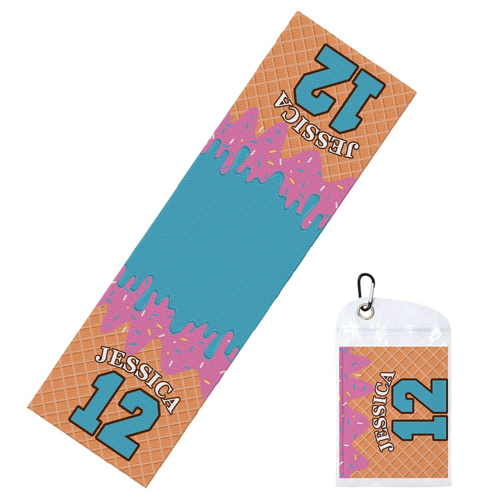 Custom Ice Cream Sports Towel with Storage Bag, Personalized Embroidered Towel for Players and Fans