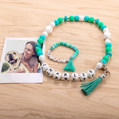 Ensemble collier et bracelet pour animal de compagnie personnalisé avec nom et propriétaire, collier et bracelet en perles de silicone avec lettres, accessoires pour animaux de compagnie, cadeau pour amoureux des animaux