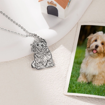 Custom Engraved Pet Portrait Necklace, Sterling Silver 925 1-5 Dog/Cat Photos Necklace, Pet Memorial Jewelry, Gift for Pet Lovers/Dog Mom/Cat Dad