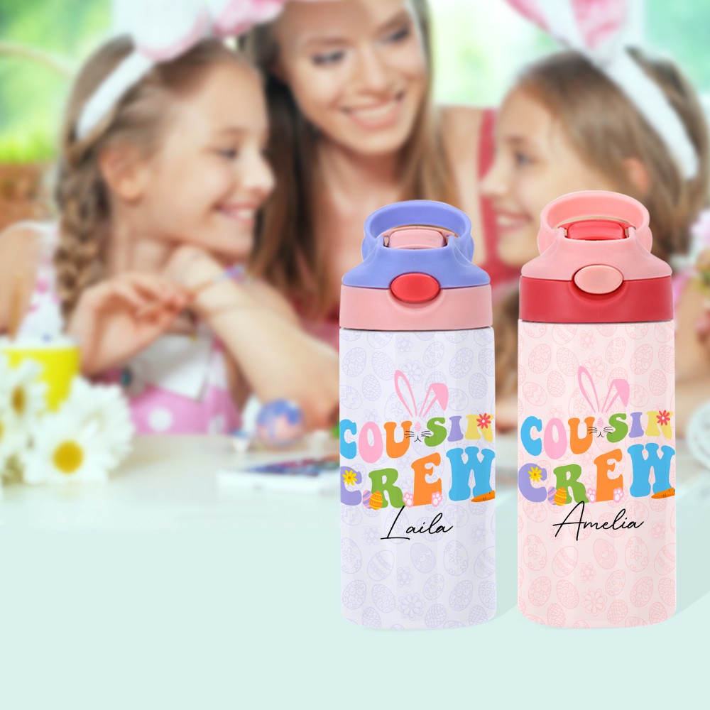 Personalized Groovy Cousin Crew Easter Tumbler with Name, Custom Stainless Steel Insulated Cup, Perfect Gift for Family Outings