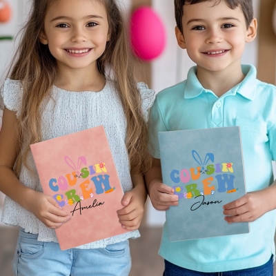 Personalized Cousin Crew Easter Notebook Custom Name, Multicolor Easter Journal for Kids and Family, Unique Holiday Gift for Easter