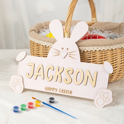 Personalized Easter Bunny Painting Kit with Name, Happy Easter Wooden Decor, DIY Paint Ornament, Easter Basket Filler, Easter Gift for Kids/Boys/Girls