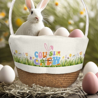 Personalized Cousin Crew Easter Basket Liner Custom Name, Soft Fabric Easter Basket Cloth, Basket Liner for Kids and Family