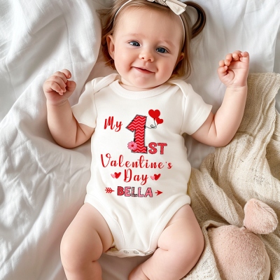 Personalized Baby's First Valentine's Day Crawling Onesie, Custom Name Baby Bodysuit, Cute Love Themed Outfit for Infants