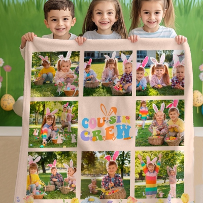 Personalized Easter Cousin Crew Photo Blanket, Soft and Cozy Easter Family Throw, Holiday Gift for Family and Kids