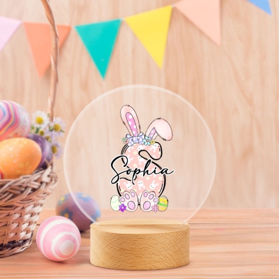 Personalized Name & Initial Bunny Ears LED Night Lamp, Acrylic Night Light with Wooden Base, Bedroom Decor, Birthday/Easter Gift for Kids/Boys/Girls