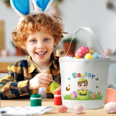 Personalized Cartoon Character Eggshell Butterfly Easter Basket, Easter Egg Hunt Basket with Handle, Easter Party Favor, Easter Gift for Boys/Girls