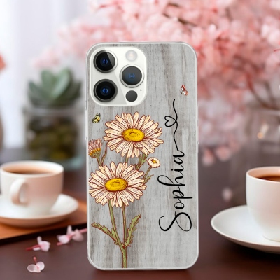 Personalized Name Birth Flower Phone Case, Custom Phone Cover for iPhone, Bridal Shower Favor, Birthday/Anniversary Gift for Women/Girls/Bridesmaids