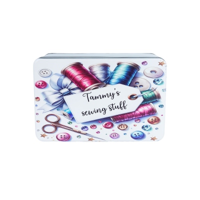 Personalized Name Sewing Storage Tin with Lid, Rectangular Tinplate Box, Sewing Kit Container, Birthday/Mother's Day Gift for Tailors/Her/Mom/Grandma