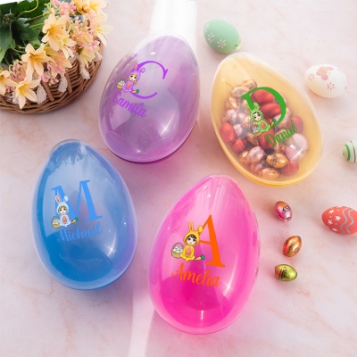 Personalized Bunny Cartoon Character Fillable Jumbo Easter Egg, Custom Name Easter Basket Stuffer, Easter Party Favor, Easter Gift for Kids/Boys/Girls
