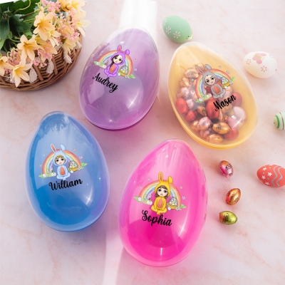 Personalized Bunny Cartoon Character Floral Rainbow Jumbo Easter Egg, Custom Name Colorful Easter Egg for Easter Hunter, Easter Gift for Boys/Girls