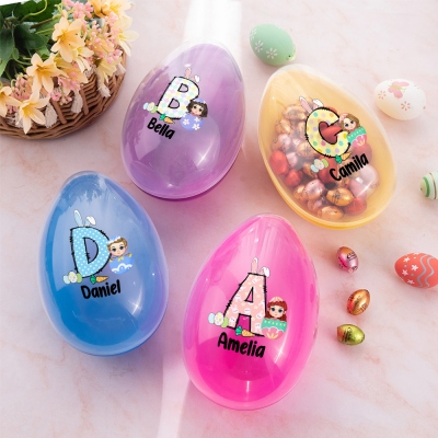 Personalized Funny Eggshell Cartoon Character Easter Egg Stuffer, Custom Bunny Alphabet Fillable Jumbo Easter Egg, Easter Basket Gift for Boys/Girls