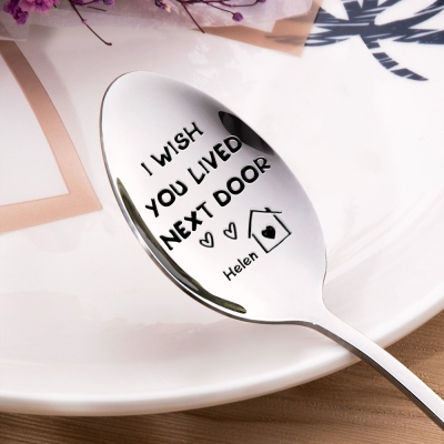 Personalized Names I Wish You Lived Next Door Spoons Set of 2, Kitchen Accessories, Friendship/Long Distance Gifts for Best Friend/Family/Lover