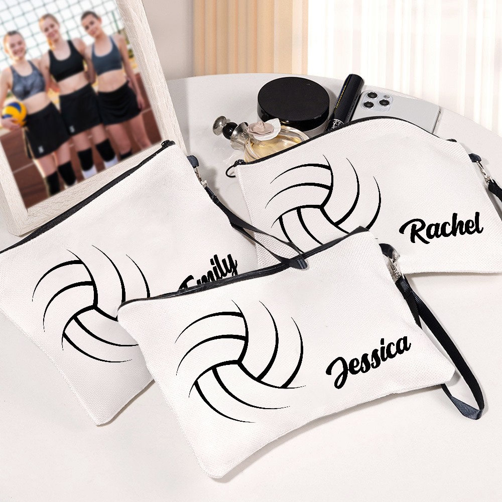 Personalized Volleyball Makeup Bag, Custom Name Cosmetic Pouch for Sports Lovers, Gift for Volleyball Players and Coaches