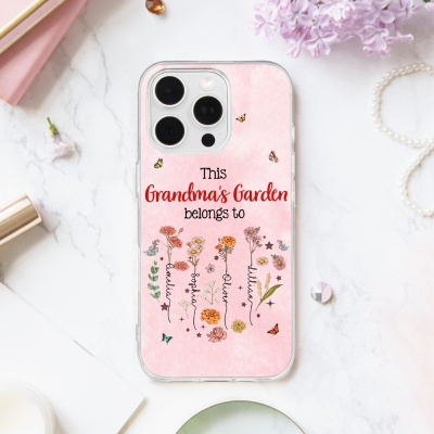 Personalized Names & Birth Flowers Grandma's Garden Phone Case, Soft TPU Phone Case for iPhone, Birthday/Mother's Day Gift for Mom/Grandma/Family