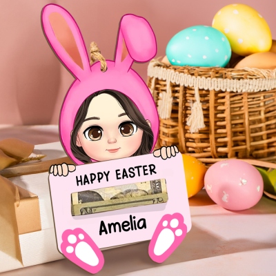 Personalized Easter Bunny Cartoon Character Money Holder, Easter Basket Stuffers, Easter Party Favor, Easter Gift for Kids/Boys/Girls