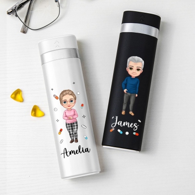 Personalized Cartoon Character 7 Days Pill Storage Box with Name, Portable Travel Weekly Pill Organizer, Travel Accessory, Gifts for Family/Friend