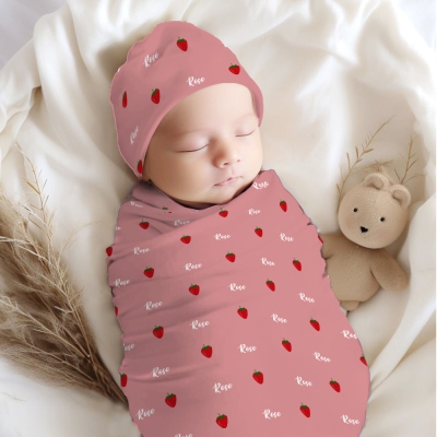 Custom Name Receiving Blanket with Hat, Soft Swaddle & Hat Set for Baby Girl Boy, Nursery Blanket, Birthday/Baby Shower Gift for Newborns/New Parents