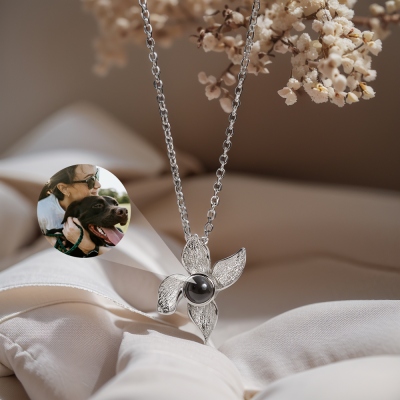 Personalized Infinity Love/Flower Pendant Photo Projection Necklace, Dainty Jewelry, Birthday/Anniversary/Valentine's Day Gift for Mom/Wife/Women