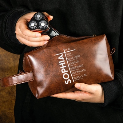 Personalized Name Cross Bible Verses Toiletry Bag, Waterproof Leather Men's Dopp Kit, Birthday/Father's Day/Wedding Gift for Him/Dad/Groomsmen