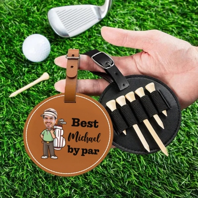 Personalized Name Face Photo Golf Tee Holder, Leather Golf Bag Tag, Golf Accessories, Birthday/Christmas Gift for Golfing Lovers/Players/Coaches
