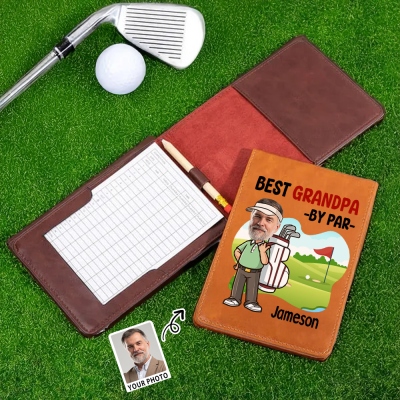 Custom Name & Face Photo Best by Par Golf Scorecard Holder, Leather Golf Yardage Book Cover, Golf Accessories, Gift for Golf Lovers/Players/Coaches