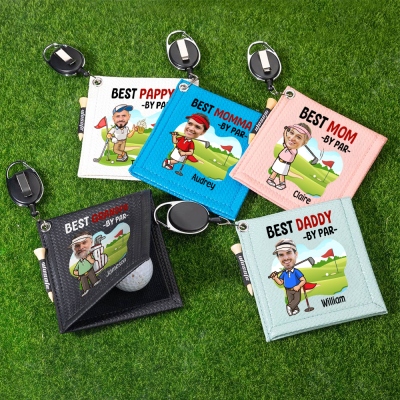 Custom Name & Face Photo Golf Ball Leather Towel with Clip, Portable Golf Club Wet/Dry Cleaner with Tee Holder, Gift for Golf Lovers/Players/Coaches