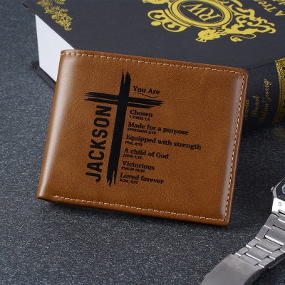 Personalized Cross Bible Verses Wallet with Name, Men's Christian Leather Card Holder, Birthday/Father's Day/Baptism Gift for Him/Dad/Grandpa